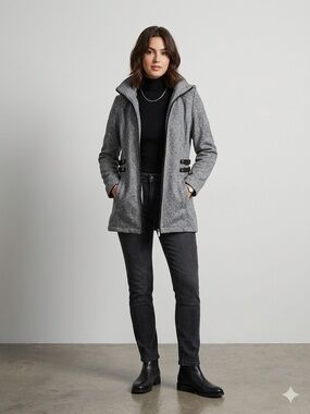 INTL d.e.t.a.i.l.s Gray Zip-Front Wool Blend Coat with Buckles and Front Pockets